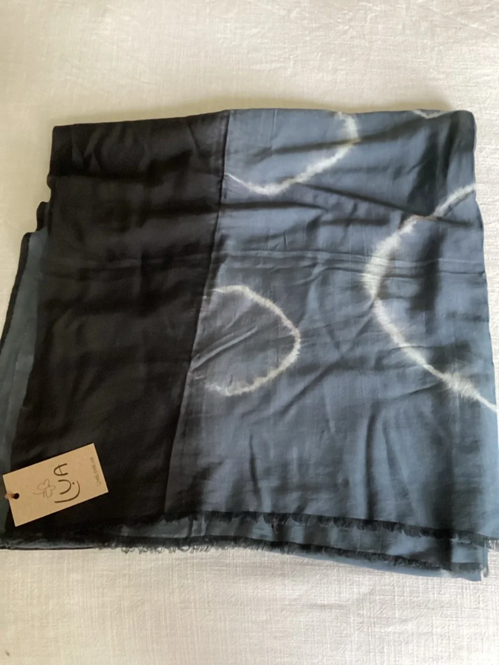 LUA Silk Linen Scarf Charcoal Tie Dye 33”x77” Lightweight Luxury Wrap NWT